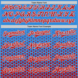 Custom Electric Blue Red-White Geometric Hexagonal Dot Gradient Authentic Baseball Jersey