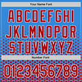 Custom Electric Blue Red-White Geometric Hexagonal Dot Gradient Authentic Baseball Jersey