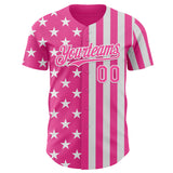 Custom Pink-White USA Flag Patriotic Split Stars and Stripes Authentic Baseball Jersey