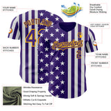 Custom Purple White-Gold USA Flag Patriotic Split Stars and Stripes Authentic Baseball Jersey