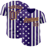 Custom Purple White-Gold USA Flag Patriotic Split Stars and Stripes Authentic Baseball Jersey