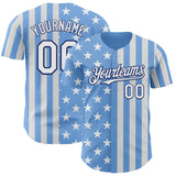 Custom Light Blue White-Royal USA Flag Patriotic Split Stars and Stripes Authentic Baseball Jersey