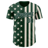 Custom Green Cream-Gray USA Flag Patriotic Split Stars and Stripes Authentic Baseball Jersey