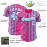 Custom Pink Light Blue-White USA Flag Patriotic Split Stars and Stripes Authentic Baseball Jersey