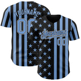 Custom Black Light Blue-White USA Flag Patriotic Split Stars and Stripes Authentic Baseball Jersey