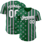 Custom Kelly Green White-Gray USA Flag Patriotic Split Stars and Stripes Authentic Baseball Jersey