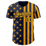 Custom Navy-Gold USA Flag Patriotic Split Stars and Stripes Authentic Baseball Jersey