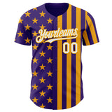 Custom Purple White-Gold USA Flag Patriotic Split Stars and Stripes Authentic Baseball Jersey