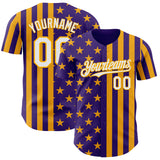 Custom Purple White-Gold USA Flag Patriotic Split Stars and Stripes Authentic Baseball Jersey