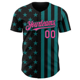Custom Black Pink-Teal USA Flag Patriotic Split Stars and Stripes Authentic Baseball Jersey