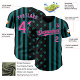 Custom Black Pink-Teal USA Flag Patriotic Split Stars and Stripes Authentic Baseball Jersey
