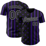 Custom Black Purple-Gray USA Flag Patriotic Split Stars and Stripes Authentic Baseball Jersey