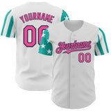 Custom White Pink Aqua-Navy Two Tone USA Flag Sleeves Stars and Stripes Authentic Baseball Jersey
