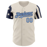 Custom Cream Light Blue-Navy Two Tone USA Flag Sleeves Stars and Stripes Authentic Baseball Jersey