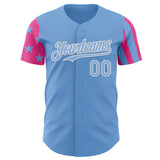 Custom Light Blue Pink-White Two Tone USA Flag Sleeves Stars and Stripes Authentic Baseball Jersey
