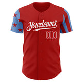 Custom Red Powder Blue-White Two Tone USA Flag Sleeves Stars and Stripes Authentic Baseball Jersey