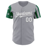 Custom Gray White-Kelly Green Two Tone USA Flag Sleeves Stars and Stripes Authentic Baseball Jersey