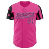 Custom Pink Black-Light Blue Two Tone USA Flag Sleeves Stars and Stripes Authentic Baseball Jersey