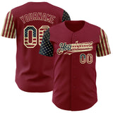 Custom Crimson Vintage USA Flag-City Cream Two Tone USA Flag Sleeves Stars and Stripes Authentic Baseball Jersey