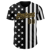 Custom Black White-Old Gold USA Flag Patriotic Split Stars and Stripes Authentic Baseball Jersey