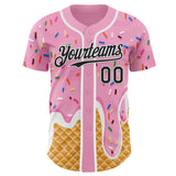 Custom Light Pink Black-White Ice Cream Waffle Foodie Dessert Authentic Baseball Jersey