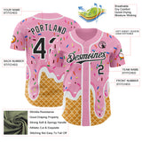 Custom Light Pink Black-White Ice Cream Waffle Foodie Dessert Authentic Baseball Jersey