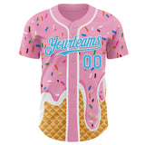 Custom Light Pink Sky Blue-White Ice Cream Waffle Foodie Dessert Authentic Baseball Jersey