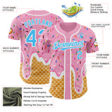 Custom Light Pink Sky Blue-White Ice Cream Waffle Foodie Dessert Authentic Baseball Jersey
