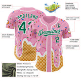 Custom Light Pink Kelly Green-White Ice Cream Waffle Foodie Dessert Authentic Baseball Jersey