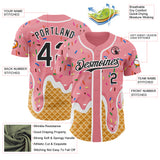 Custom Medium Pink Black-White Ice Cream Waffle Foodie Dessert Authentic Baseball Jersey