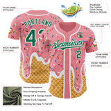 Custom Medium Pink Kelly Green-White Ice Cream Waffle Foodie Dessert Authentic Baseball Jersey