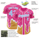 Custom Pink Light Blue-White Ice Cream Waffle Foodie Dessert Authentic Baseball Jersey