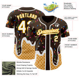 Custom Brown White-Gold Ice Cream Waffle Foodie Dessert Authentic Baseball Jersey