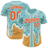 Custom Ice Blue Orange-White Ice Cream Waffle Foodie Dessert Authentic Baseball Jersey