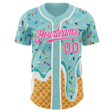 Custom Ice Blue Pink-White Ice Cream Waffle Foodie Dessert Authentic Baseball Jersey