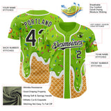 Custom Neon Green Black-White Ice Cream Waffle Foodie Dessert Authentic Baseball Jersey