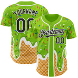 Custom Neon Green Black-White Ice Cream Waffle Foodie Dessert Authentic Baseball Jersey