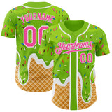 Custom Neon Green Pink-White Ice Cream Waffle Foodie Dessert Authentic Baseball Jersey