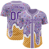 Custom Light Purple Purple-White Ice Cream Waffle Foodie Dessert Authentic Baseball Jersey