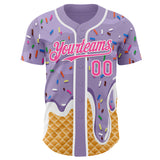 Custom Light Purple Pink-White Ice Cream Waffle Foodie Dessert Authentic Baseball Jersey