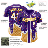 Custom Purple White-Gold Ice Cream Waffle Foodie Dessert Authentic Baseball Jersey