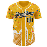 Custom Gold Black-White Ice Cream Waffle Foodie Dessert Authentic Baseball Jersey