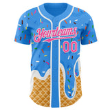 Custom Electric Blue Pink-White Ice Cream Waffle Foodie Dessert Authentic Baseball Jersey