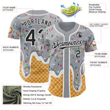 Custom Gray Black-White Ice Cream Waffle Foodie Dessert Authentic Baseball Jersey