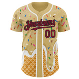 Custom Sand Crimson Black-White Ice Cream Waffle Foodie Dessert Authentic Baseball Jersey