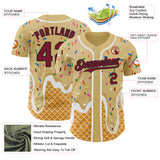 Custom Sand Crimson Black-White Ice Cream Waffle Foodie Dessert Authentic Baseball Jersey