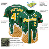 Custom Kelly Green Gold-White Ice Cream Waffle Foodie Dessert Authentic Baseball Jersey