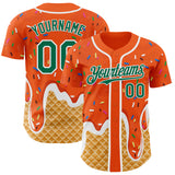 Custom Orange Kelly Green-White Ice Cream Waffle Foodie Dessert Authentic Baseball Jersey