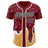 Custom Crimson Black-White Ice Cream Waffle Foodie Dessert Authentic Baseball Jersey