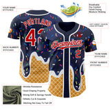 Custom Navy Red-White Ice Cream Waffle Foodie Dessert Authentic Baseball Jersey